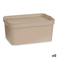 Opbergbak met Deksel Beige Plastic 7,5 L 21,5 x 14,5 x 32 cm (12 Stuks) - thumbnail