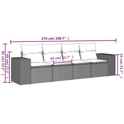 4-delige Loungeset met kussens poly rattan beige - thumbnail