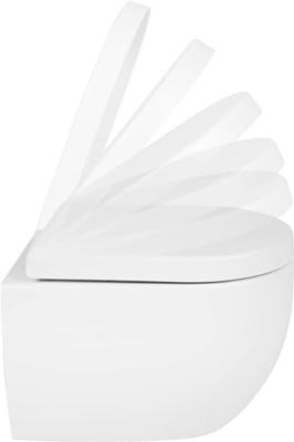 Saqu Home compact en randloos hangtoilet met PowerFlush en quickrelease toiletbril mat wit - thumbnail