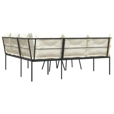 Loungeset met kussens staal en textileen zwart
