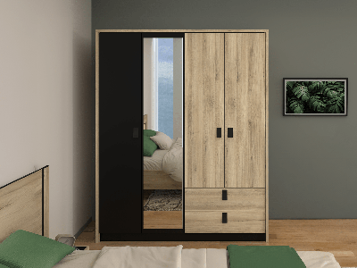 Kledingkast KYAN 4 deuren 2 lades krönberg eik/zwart