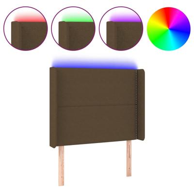 Hoofdbord LED 203x16x118/128 cm stof donkerbruin