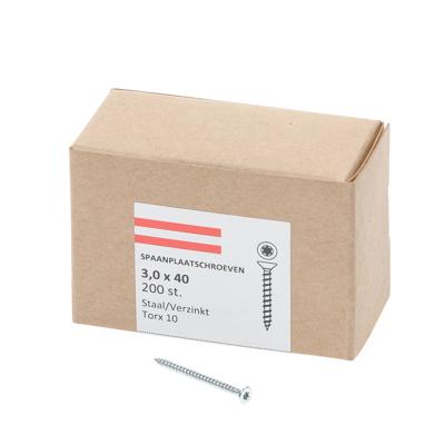 Hoenderdaal Fasteners Hoenderdaal spaanplaatschroef verzinkt platkop voldraad torx tx10 3.0x40 | 200 stuks - 0206.01.13601