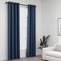 VidaXL Gordijnen linnen-look verduisterend ogen 2 st 140x225 cm blauw - thumbnail