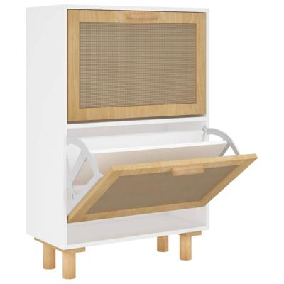 VidaXL Schoenenkast 52x25x80 cm bewerkt hout en natuurlijk rattan wit