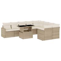 10-delige Loungeset met kussens poly rattan beige - thumbnail