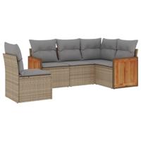 5-delige Loungeset met kussens poly rattan beige - thumbnail