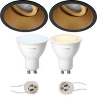 Pragmi Zano Pro - Inbouw Rond - Mat Zwart/Goud - Kantelbaar - Ø93mm - Philips Hue - LED Spot Set GU10 - White Ambiance - Bluetooth - thumbnail