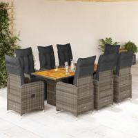 9-delige Bistroset met kussens poly rattan grijs - thumbnail