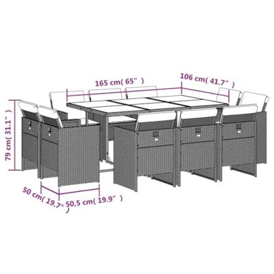 11-delige Tuinset met kussens poly rattan beige