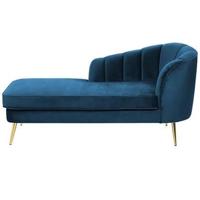 Beliani - ALLIER - Chaise longue - Blauw - Rechterzijde - Fluweel - thumbnail