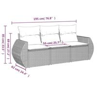 3-delige Loungeset met kussens poly rattan beige - thumbnail