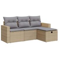 4-delige Loungeset met kussens poly rattan gemengd beige - thumbnail