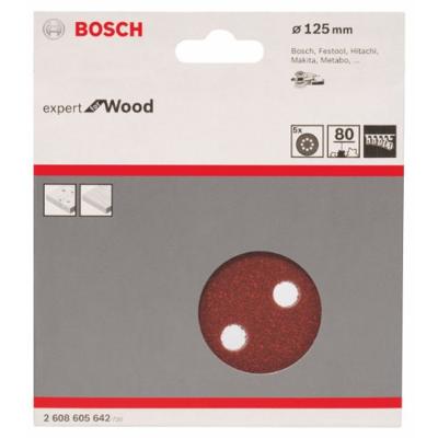 Bosch Accessories Expert for Wood 2608605642 Excenterschuurpapier Met klittenband, Geperforeerd Korrelgrootte (num) 80 (Ø) 125 mm 5 stuk(s)