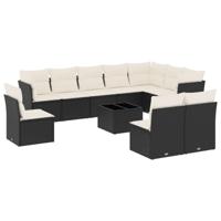 11-delige Loungeset met kussens poly rattan zwart - thumbnail