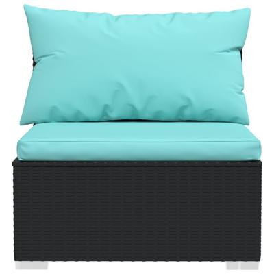 2-delige Loungeset met kussens poly rattan zwart - thumbnail