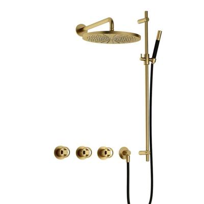 Hotbath Cobber IBSW70 Regendoucheset inbouw - 38.5cm wandarm - 30cm ronde hoofddouche - staafhanddouche - glijstang - Geborsteld messing PVD IBSW70BBP57