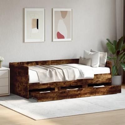 Slaapbank met lades zonder matras 90x190 cm gerookt eikenkleur Slaapbank met lades zonder matras 90x190 cm gerookt eikenkleur