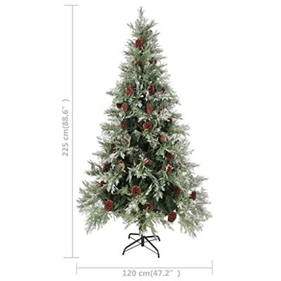 VidaXL Kerstboom met dennenappels 225 cm pvc en pe groen en wit