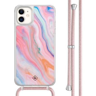 iPhone 11 hoesje met rosegoud koord - Pink glam