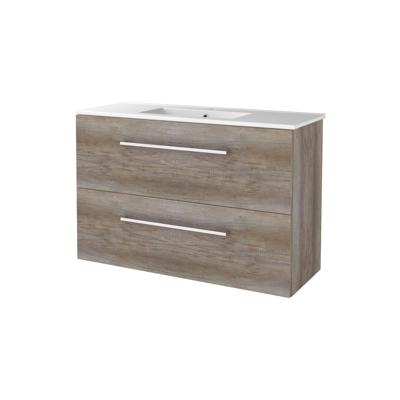 Badmeubelset BWS Salt 100x39cm Met Grepen 2 Lades Met Wastafel 1 Kraangat Scotch Oak