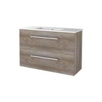 Badmeubelset BWS Salt 100x39cm Met Grepen 2 Lades Met Wastafel 1 Kraangat Scotch Oak - thumbnail