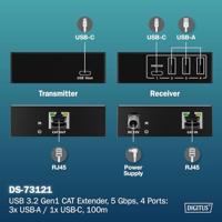 DIGITUS USB 3.2 Gen1 Extender via Ethernet – 4-poorts USB-Hub – 3x Type A, 1x Type C – 100 m bereik met Cat 6-netwerkkabel – 5 Gbps – Zwart - thumbnail