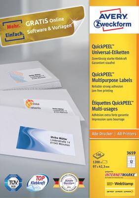 Etiket avery 3659 97x42.3mm wit 1200st Etiket avery 3659 97x42.3mm wit 1200st