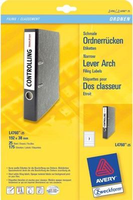 Rugetiket Avery Zweckform smal 38x192mm zelfklevend wit 100 vel | 5 stuks Rugetiket Avery Zweckform smal 38x192mm zelfklevend wit 100 vel | 5 stuks