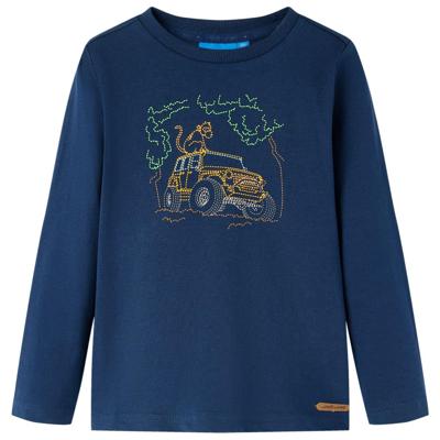 Kindershirt met lange mouwen terreinwagenprint 92 marineblauw
