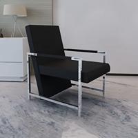 VidaXL Fauteuil met chromen poten kunstleer zwart - thumbnail