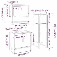 3-delige badkamermeubelset Zwart Eiken Bewerkt Hout - thumbnail