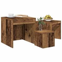 3-delige Tafeltjesset bewerkt hout oud houtkleurig - thumbnail