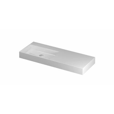 INK United Wastafel Porselein Links Zonder Kraangat incl. Porseleinen Click Plug en Verborgen Overloop Systeem - 1200x450x110 mm - Glans Wit