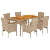 7-delige Tuinset met kussens poly rattan en acaciahout beige - thumbnail