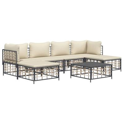 7-delige Loungeset met kussens poly rattan antracietkleurig