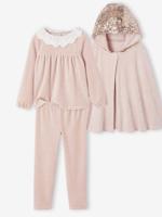 Set pyjama voor meisjes met cape en pailletten roze (poederkleur) - thumbnail