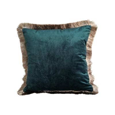 Fluwelen Sierkussen Petrol met Goudkleurig Franjes (45 x 45 cm)