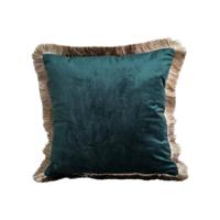 Fluwelen Sierkussen Petrol met Goudkleurig Franjes (45 x 45 cm) - thumbnail