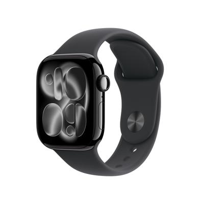 Apple Watch Series 11 GPS + Cellular - 42 mm - Jet Black aluminium kast - Zwarte sportband - M/L