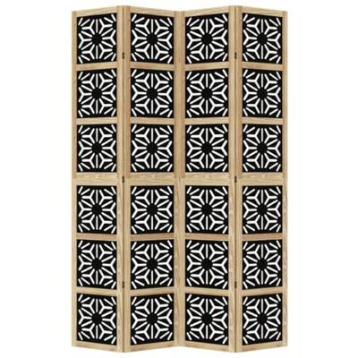 Kamerscherm met 4 panelen massief paulowniahout bruin en zwart