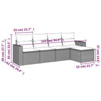 5-delige Loungeset met kussens poly rattan bruin - thumbnail