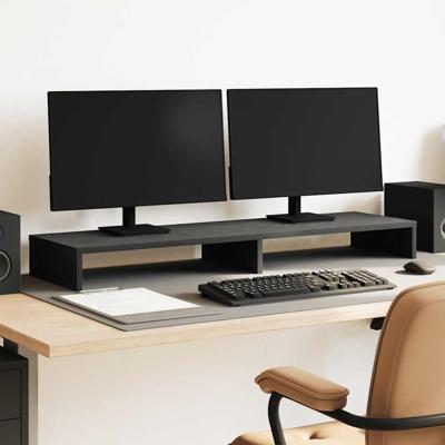 Monitorstandaard Zwart Eiken 100x27x10 cm Bewerkt Hout