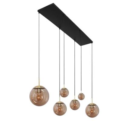 Steinhauer 6-lichts glazen hanglampBolique goud met amber glas - 3499ME