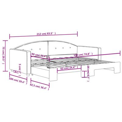 Slaapbank met onderschuifbed 90x190 cm fluweel lichtgrijs
