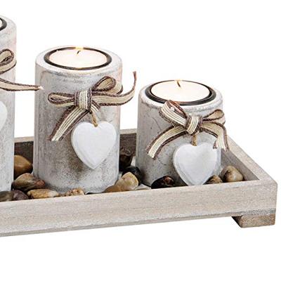 Set van 5 theelichthouders op dienblad met houten stenen, wit (B/H/D) 38x12x11 cm Set van 5 theelichthouders op dienblad met houten stenen, wit (B/H/D) 38x12x11 cm