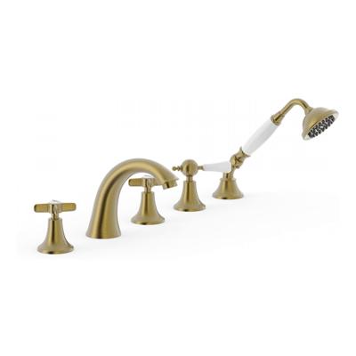 Badrandkraan Tres Clasic Mengkraan Gebogen Incl. Omstelknop en Handdouche Verouderd Messing Mat Tres