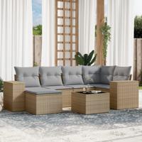 6-delige Loungeset met kussens poly rattan beige - thumbnail