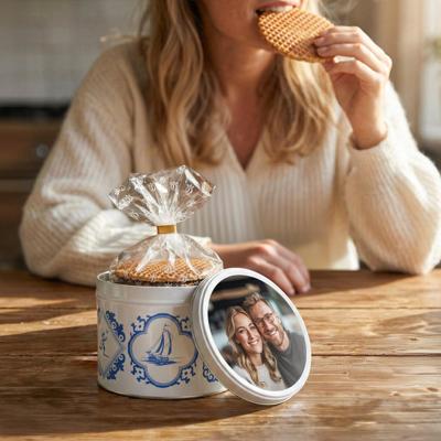 Stroopwafel blik met bedrukte deksel - Delfts Blauw - 230 gram - Daelmans