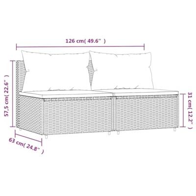 Tuinmiddenbank met kussens 2 st poly rattan grijs - thumbnail